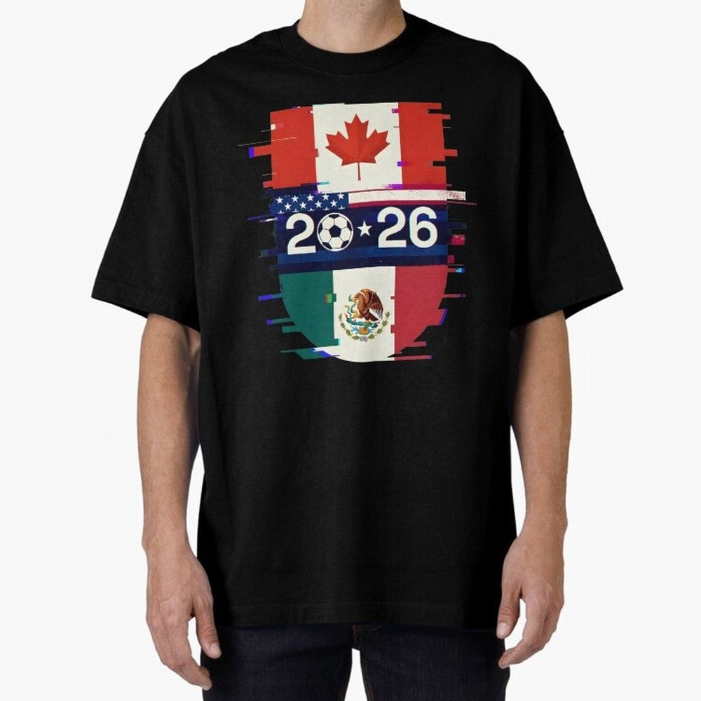 Glitched United 2026 - North America Emblem Cup Classic T-Shirt Build the FIFA World Cup 2026 Group Stage Journey through Neymar, Haaland and Cristiano Ronaldo Highlights, England Pride, Goal Celebration Energy, Supporter Heritage, Football Icons