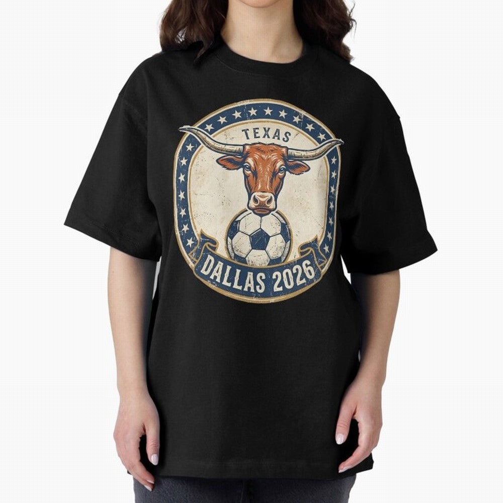 Dallas Texas 2026 World Cup Host City Vintage Football Badge Classic T-Shirt Bring International Match Energy to Global Football Passion for FIFA World Cup 2026 USA Canada Mexico, Inspired by Haaland, Brazil, Football Festival Excitement, Trophy