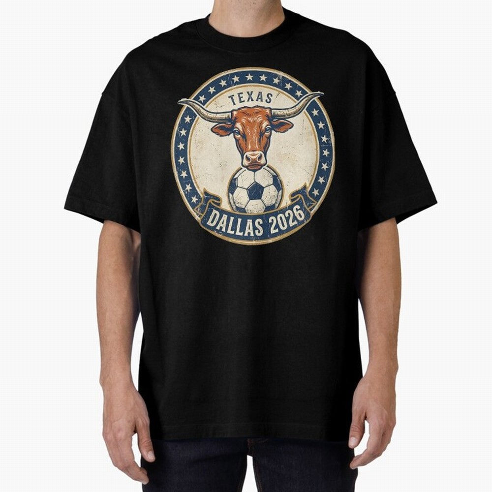 Dallas Texas 2026 World Cup Host City Vintage Football Badge Classic T-Shirt Bring International Match Energy to Global Football Passion for FIFA World Cup 2026 USA Canada Mexico, Inspired by Haaland, Brazil, Football Festival Excitement, Trophy