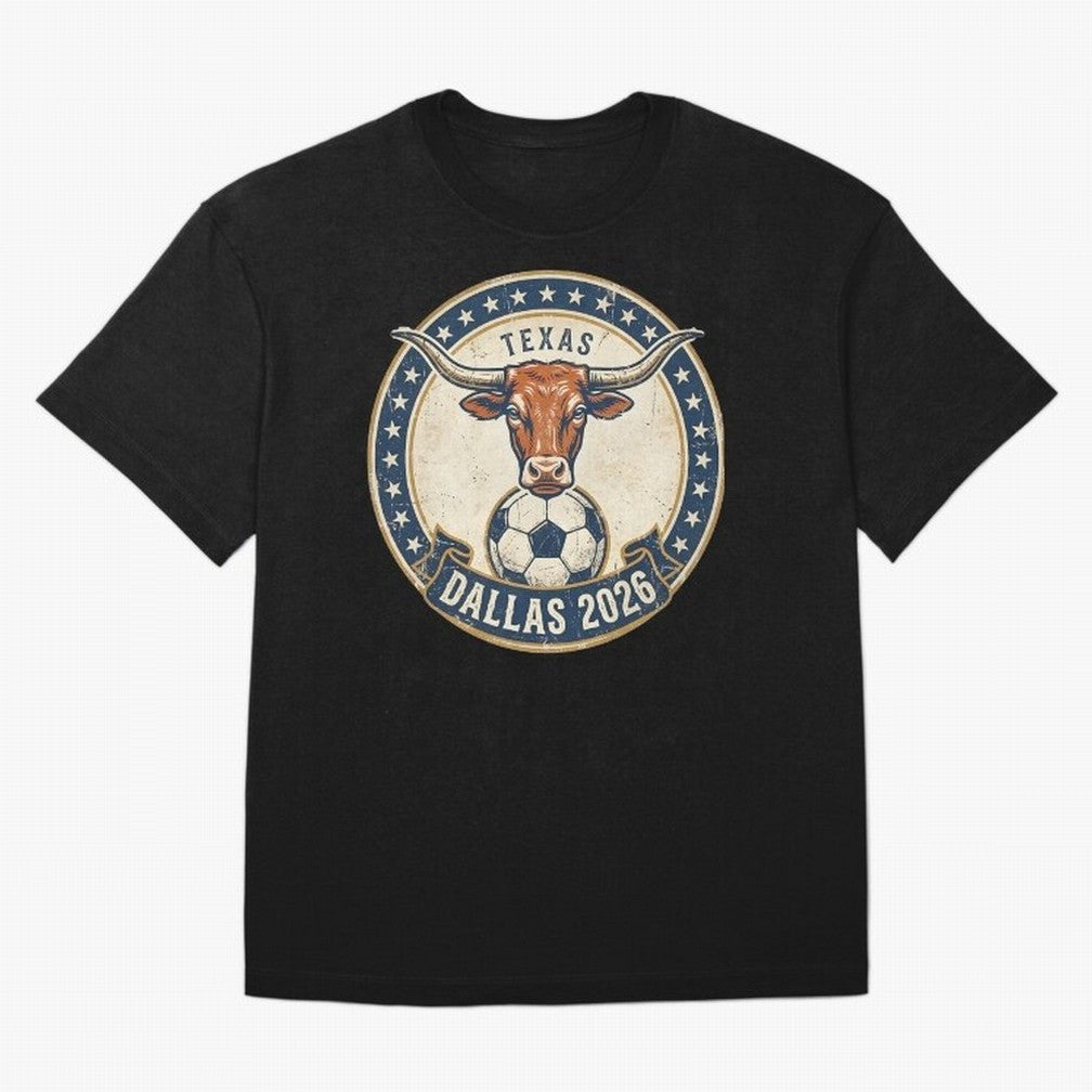 Dallas Texas 2026 World Cup Host City Vintage Football Badge Classic T-Shirt Bring International Match Energy to Global Football Passion for FIFA World Cup 2026 USA Canada Mexico, Inspired by Haaland, Brazil, Football Festival Excitement, Trophy