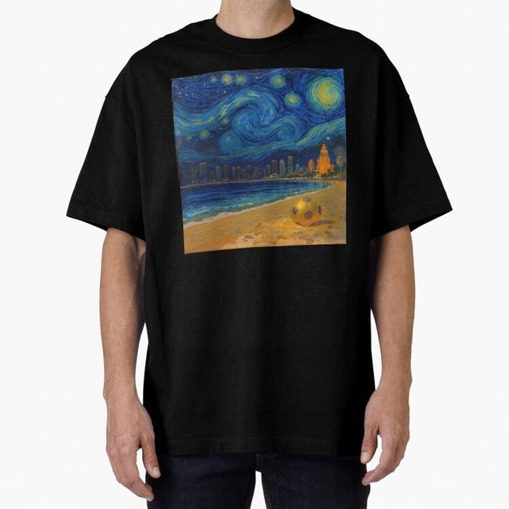 Golden Miami Starry Night Beach Soccer Fine Art Print Impasto Oil Painting Classic T-Shirt Make Every Kick Count in FIFA World Cup 2026 for Fans of Messi and Cristiano Ronaldo and Portugal, Bringing Goal Celebration Energy, Supporter Heritage,