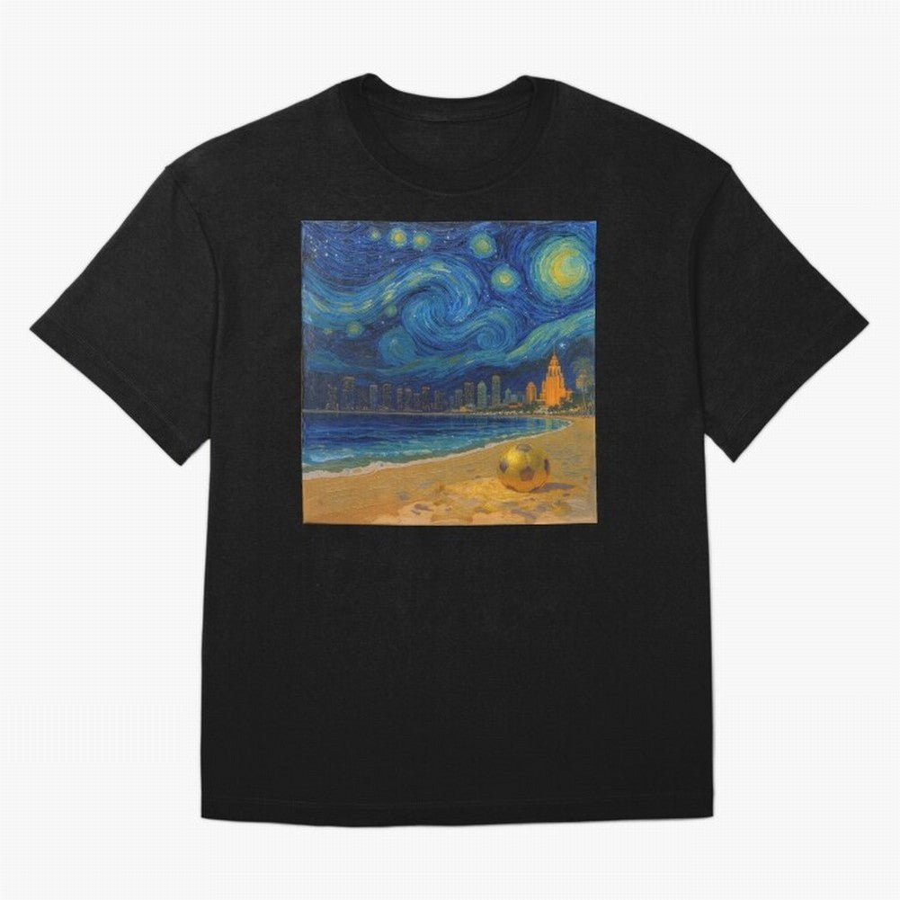 Golden Miami Starry Night Beach Soccer Fine Art Print Impasto Oil Painting Classic T-Shirt Make Every Kick Count in FIFA World Cup 2026 for Fans of Messi and Cristiano Ronaldo and Portugal, Bringing Goal Celebration Energy, Supporter Heritage,