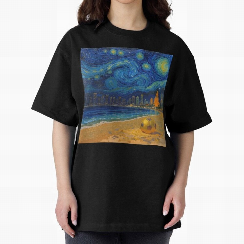 Golden Miami Starry Night Beach Soccer Fine Art Print Impasto Oil Painting Classic T-Shirt Make Every Kick Count in FIFA World Cup 2026 for Fans of Messi and Cristiano Ronaldo and Portugal, Bringing Goal Celebration Energy, Supporter Heritage,
