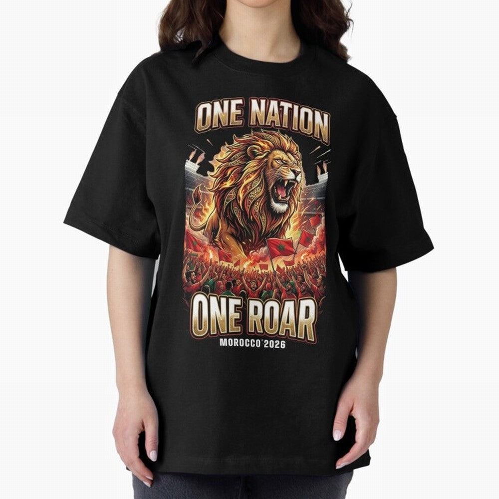 Morocco Football Fan - One Roar One Nation Classic T-Shirt Carry National Pride through Match Day Hype around FIFA World Cup 2026, Messi, England, Football History, Final Match Energy, Crowd Noise and Once in a Lifetime Moments; Built for