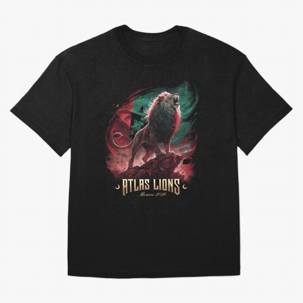 Morocco - The Atlas Lions Classic T-Shirt Enjoy the Biggest Football Party of Global Football Passion for FIFA World Cup 2026 USA Canada Mexico, Highlighting Mbappe, Argentina, Vintage Soccer Flavor, Modern Football Stars, National Flags and Final