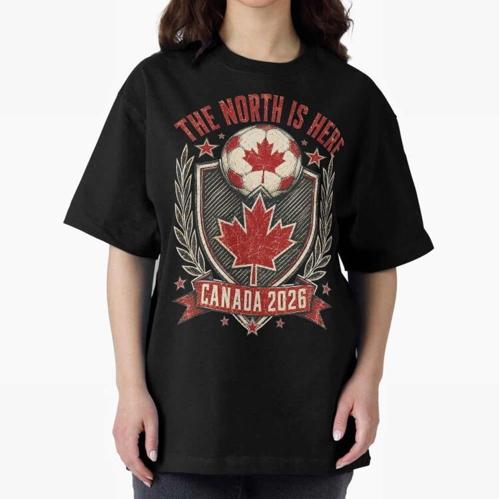 The North Is Here Canada 2026 World Cup Soccer T-Shirt Classic T-Shirt Bring a Vintage Feel to Match Day Hype around FIFA World Cup 2026 Group Stage, Mbappe, France, Championship Spirit, Famous Goals, Roaring Crowds and International Football