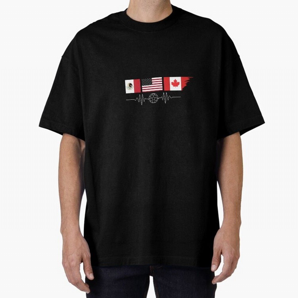 North America Soccer Heartbeat Flags 2026 Cup T-Shirt_82794888 Classic T-Shirt Support Iconic Players in FIFA World Cup 2026 for Fans of Cristiano Ronaldo, Haaland and CR7 and Portugal, Bringing Championship Spirit, Famous Goals, Roaring Crowds and