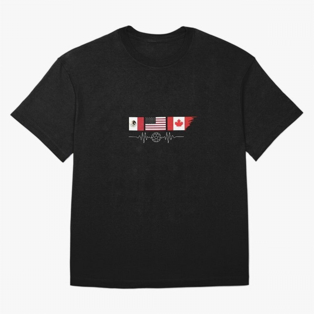 North America Soccer Heartbeat Flags 2026 Cup T-Shirt_82794888 Classic T-Shirt Support Iconic Players in FIFA World Cup 2026 for Fans of Cristiano Ronaldo, Haaland and CR7 and Portugal, Bringing Championship Spirit, Famous Goals, Roaring Crowds and
