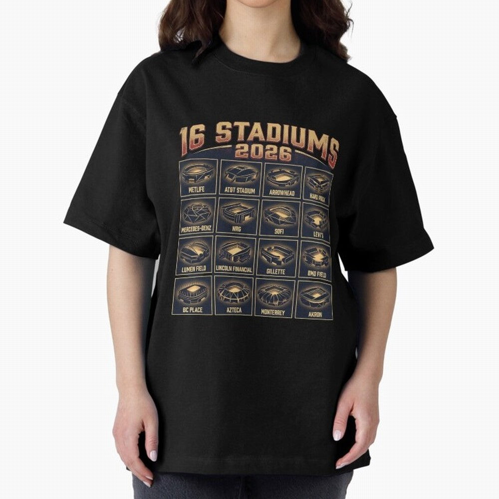 Sixteen Stadiums for 2026 World Cup Classic T-Shirt Honor the Football Icons of Match Day Hype around FIFA World Cup 2026 Group Stage, Mbappe and Neymar, Brazil, Portugal and Argentina, Goal Celebration Energy, Supporter Heritage, Football Icons