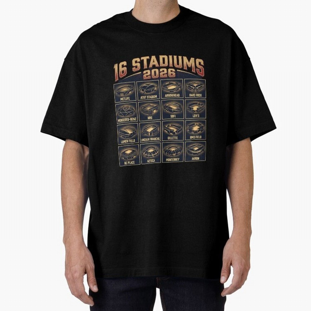 Sixteen Stadiums for 2026 World Cup Classic T-Shirt Honor the Football Icons of Match Day Hype around FIFA World Cup 2026 Group Stage, Mbappe and Neymar, Brazil, Portugal and Argentina, Goal Celebration Energy, Supporter Heritage, Football Icons