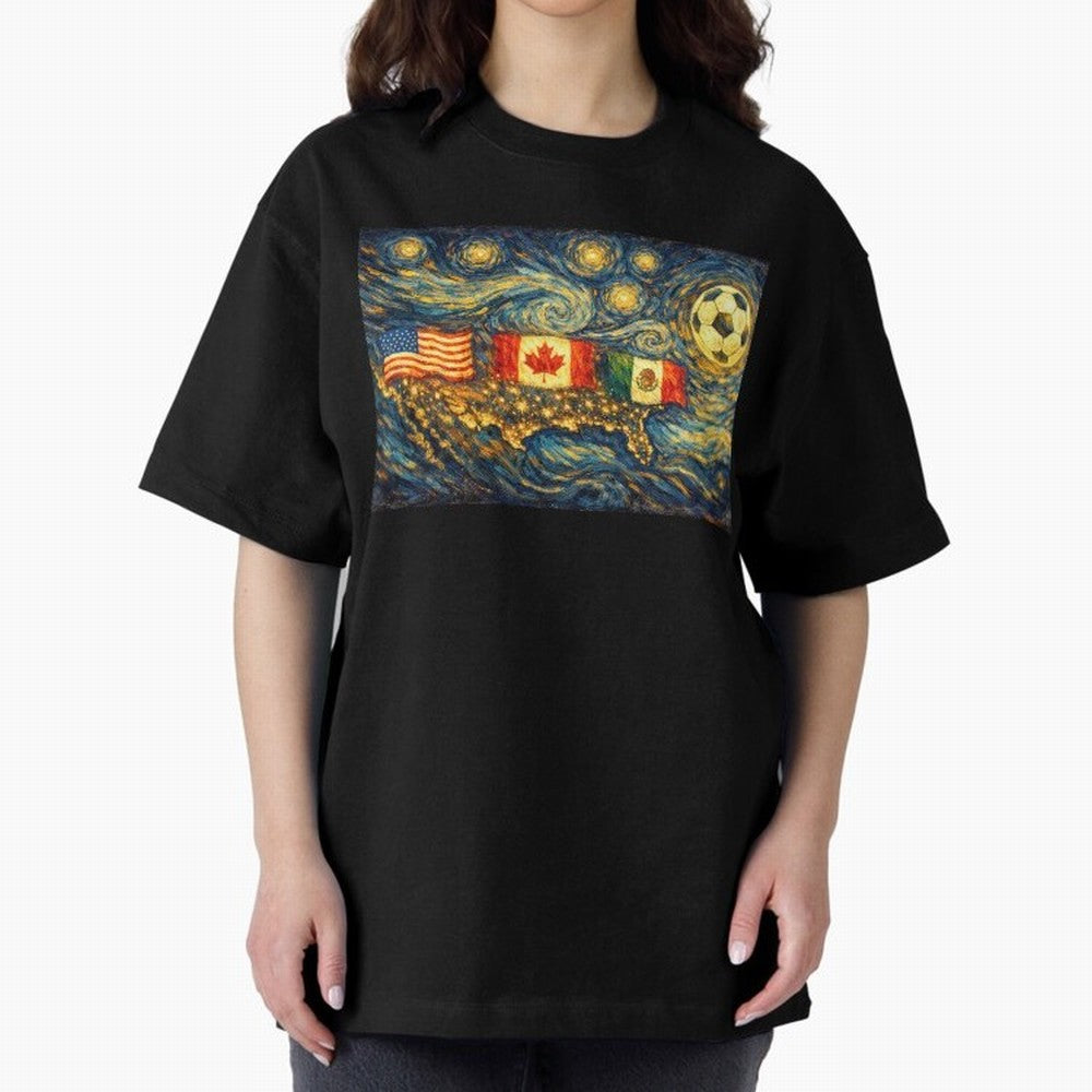 North America Soccer Starry Night Dreamy and Swirls Inspired from Van Gogh Classic T-Shirt Join the Global Buzz around FIFA World Cup 2026 Group Stage Made for Messi, CR7 and Mbappe, Argentina and Brazil Energy, Fan Favorite Moments, National Team