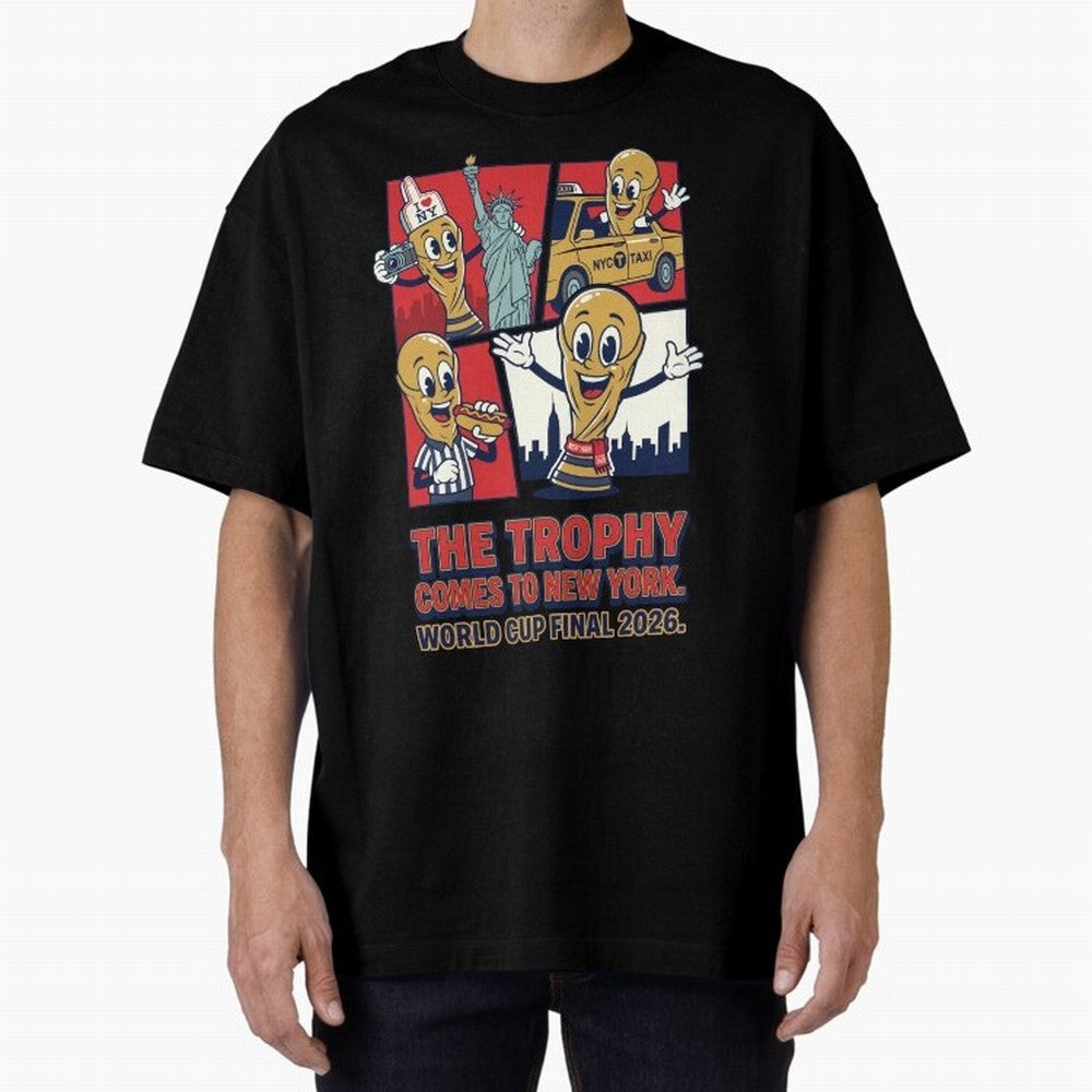The Trophy Comes to New York ¡ª World Cup Final V1 Classic T-Shirt Represent Football Lovers during FIFA World Cup 2026 USA Canada Mexico for Fans of Mbappe and Brazil, Portugal and Argentina, Bringing Retro Football Energy, Iconic Rivalries,