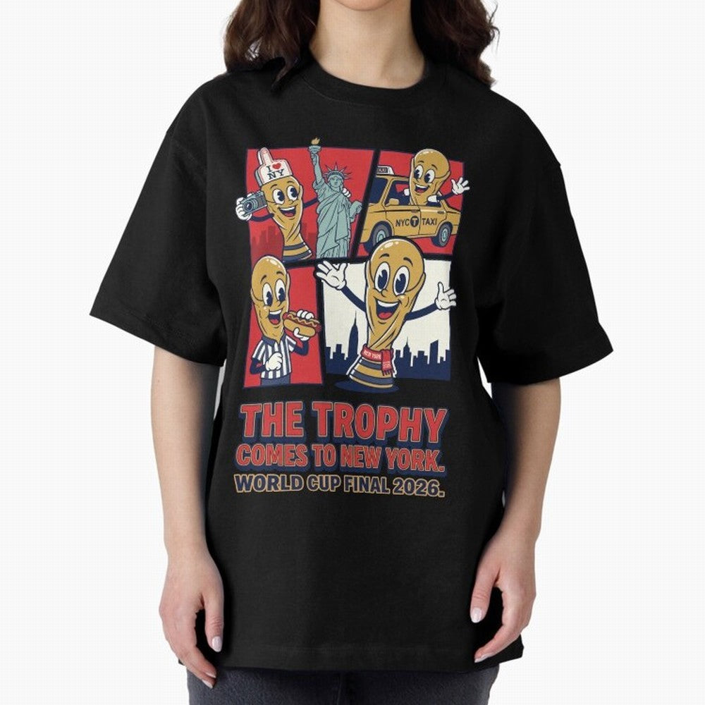The Trophy Comes to New York ¡ª World Cup Final V1 Classic T-Shirt Represent Football Lovers during FIFA World Cup 2026 USA Canada Mexico for Fans of Mbappe and Brazil, Portugal and Argentina, Bringing Retro Football Energy, Iconic Rivalries,