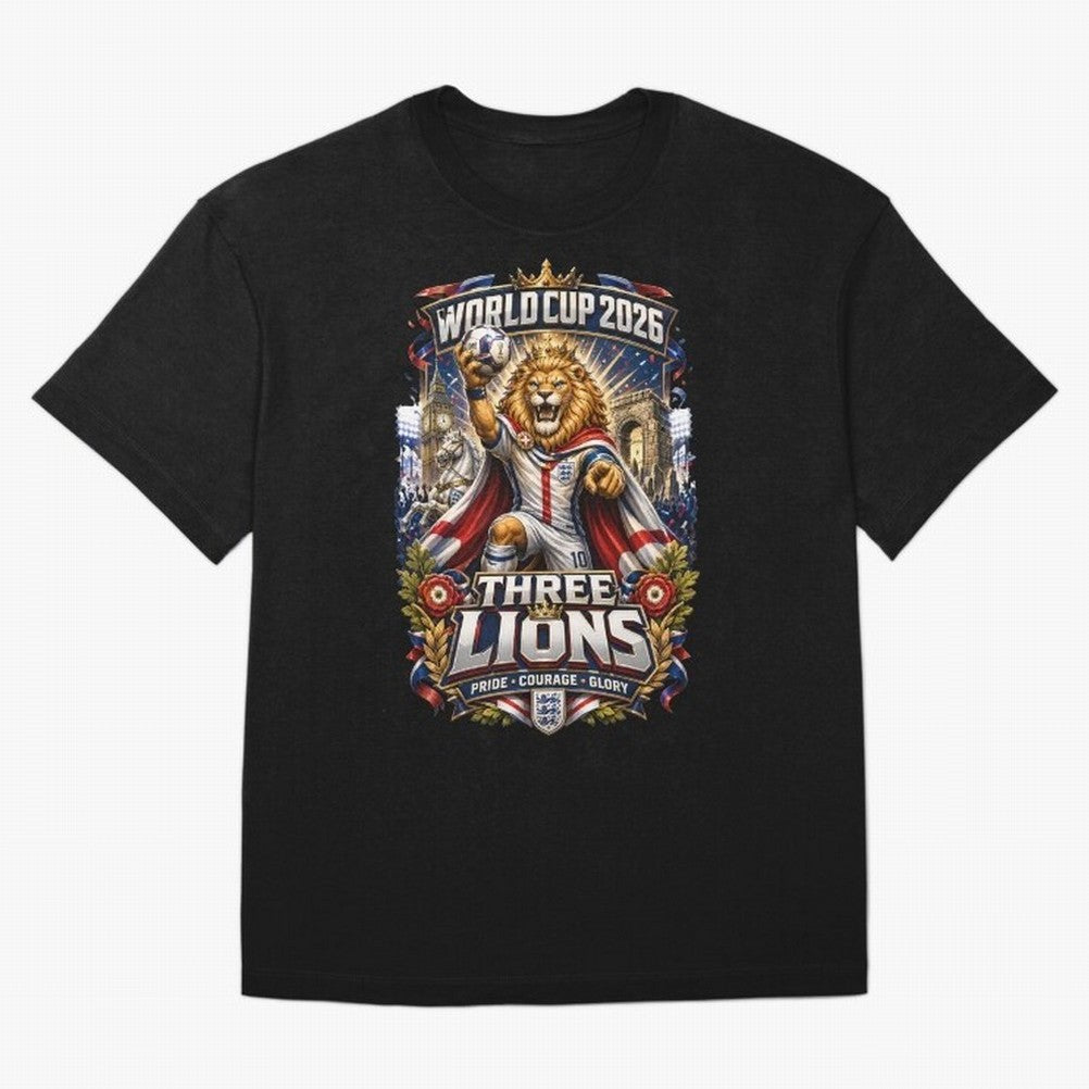 Three Lions World Cup 2026 Classic T-Shirt Celebrate Fan Culture around Global Football Passion for FIFA World Cup 2026, Centered on Messi, Argentina and Brazil, Global Supporter Spirit, Legendary Goals, National Colors and Tournament Celebration;