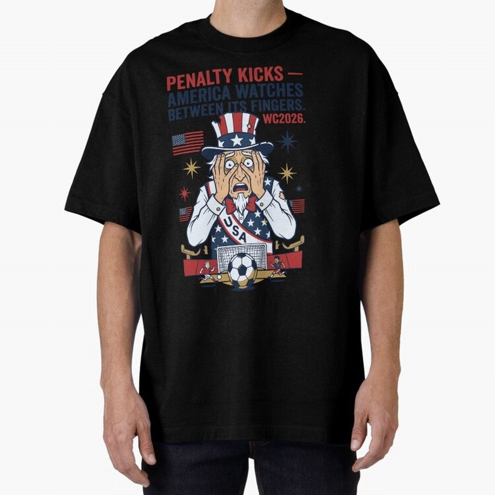 Penalty Kicks ¡ª America Watches Between Its Fingers V1 Classic T-Shirt Celebrate Unforgettable Nights in Match Day Hype around FIFA World Cup 2026, Mbappe, Argentina, Global Supporter Spirit, Legendary Goals, National Colors and Tournament