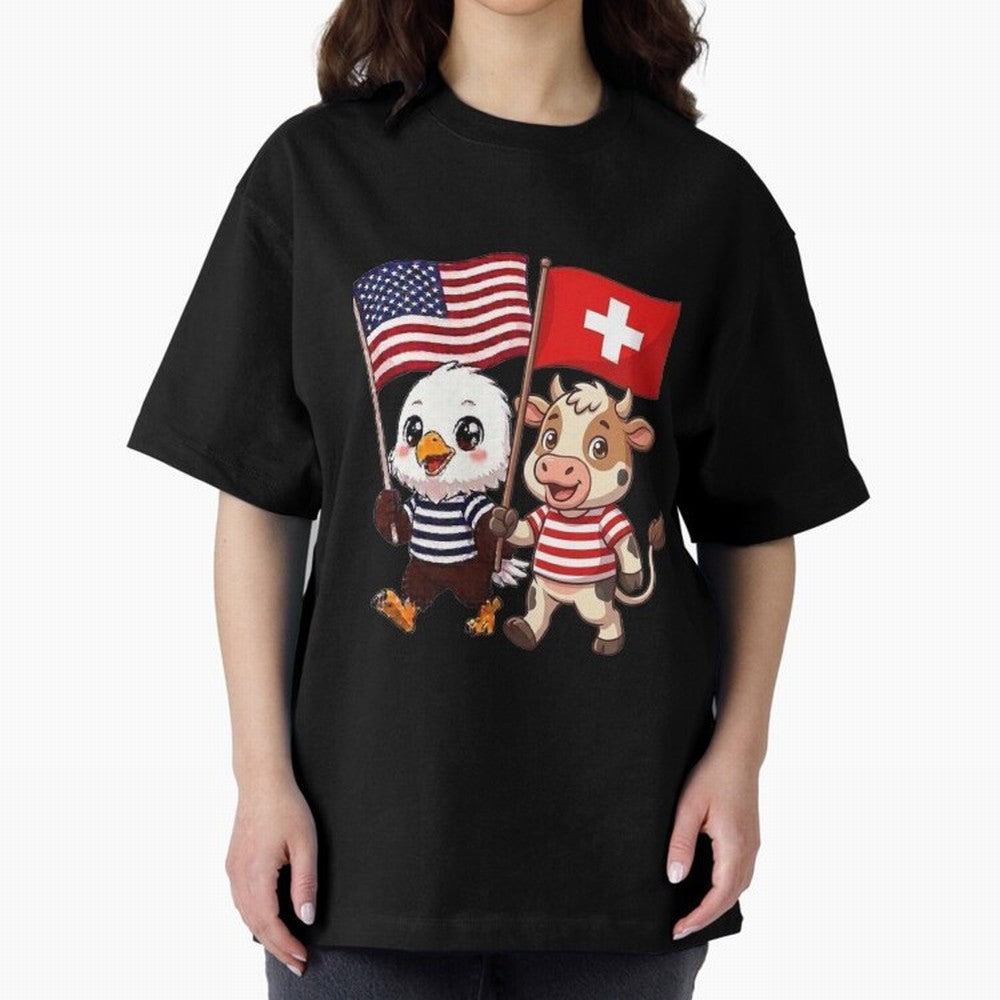 The American eagle and its friend, the Swiss calf Classic T-Shirt Celebrate the Road through Match Day Hype around FIFA World Cup 2026 Group Stage, Cristiano Ronaldo, France and Portugal, Worldwide Fan Energy, Dramatic Goals, Stadium Lights and