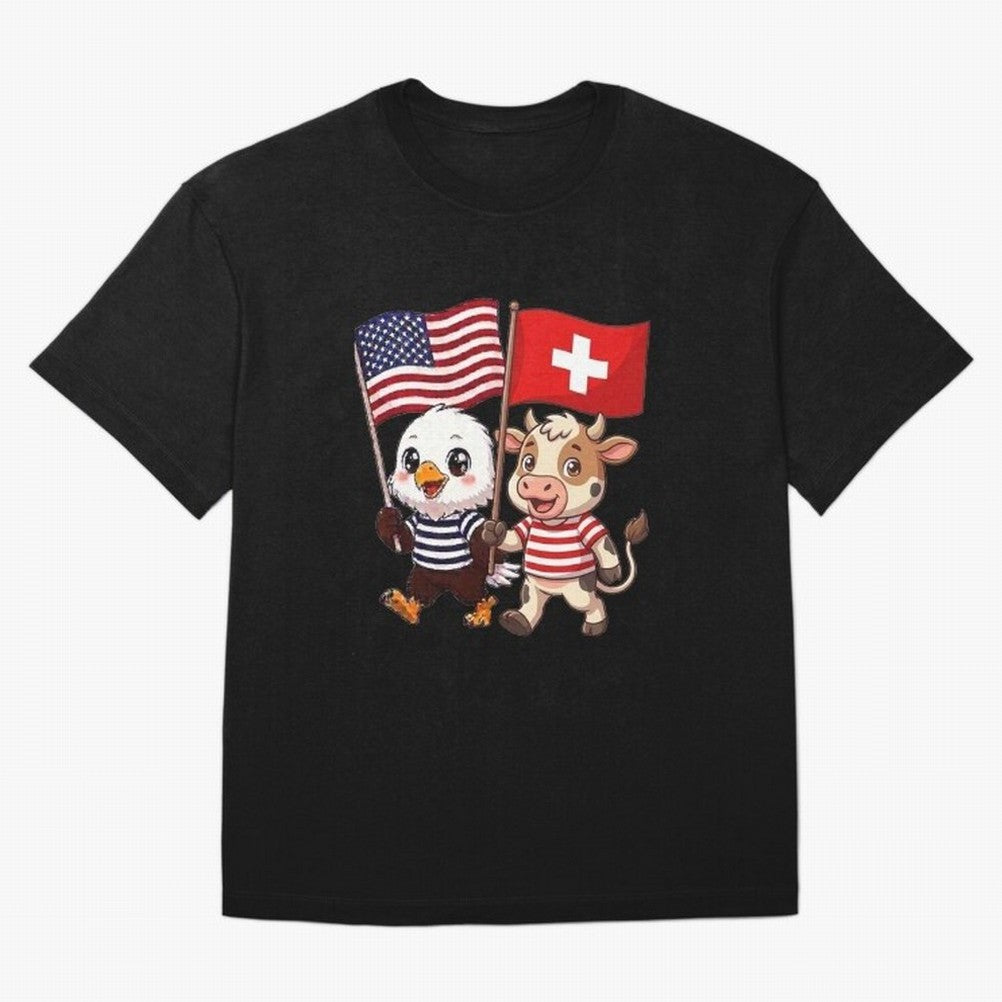 The American eagle and its friend, the Swiss calf Classic T-Shirt Celebrate the Road through Match Day Hype around FIFA World Cup 2026 Group Stage, Cristiano Ronaldo, France and Portugal, Worldwide Fan Energy, Dramatic Goals, Stadium Lights and