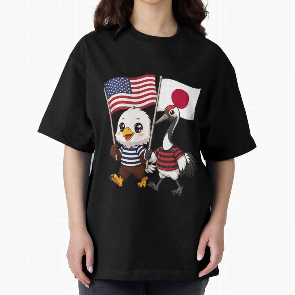 The American eagle and its friend, the Japanese crane Classic T-Shirt Back the Journey through FIFA World Cup 2026 USA Canada Mexico for Fans of Messi, CR7 and Mbappe and England, France and Netherlands, Bringing Soccer Culture, Superstar Moments,