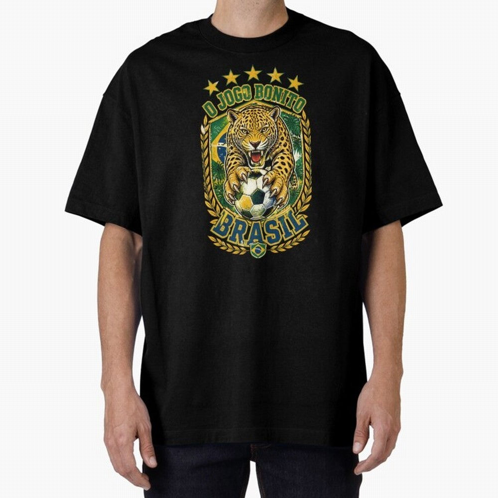 Brazil Soccer Jaguar - O Jogo Bonito Vintage 5 Stars Football Fan T-Shirt Classic T-Shirt Celebrate Fan Favorites in Global Football Passion for FIFA World Cup 2026 Group Stage, Filled with Messi, CR7 and Mbappe, Spain, Goal Celebration Energy,