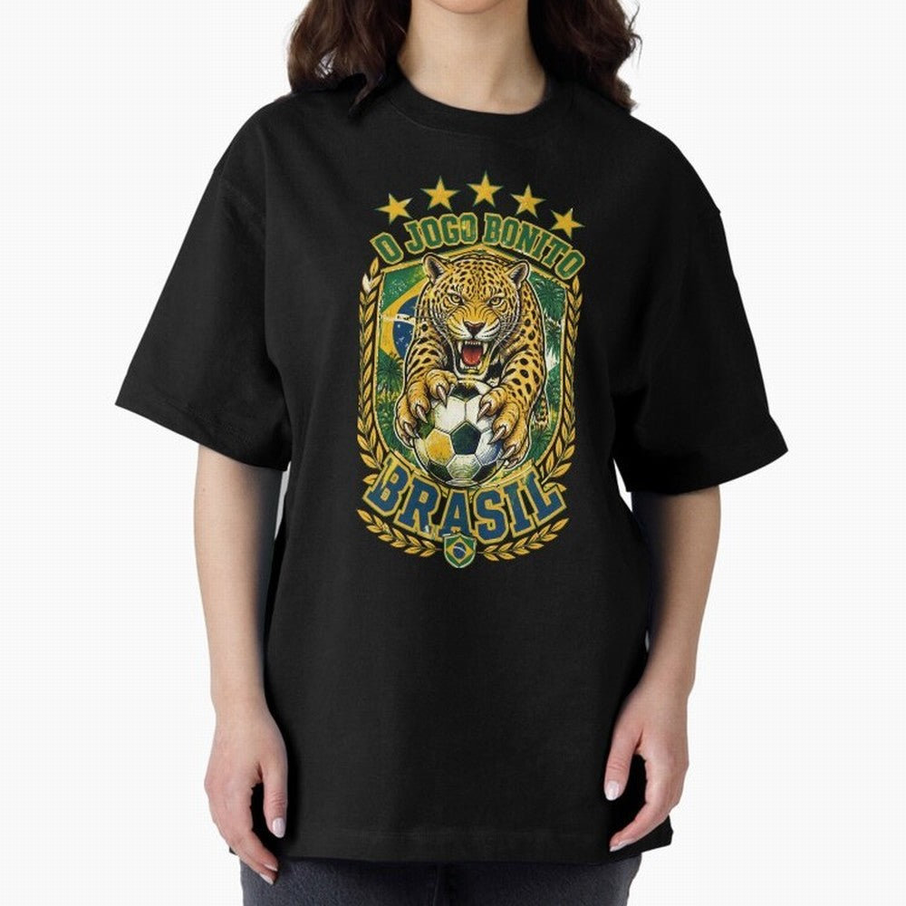 Brazil Soccer Jaguar - O Jogo Bonito Vintage 5 Stars Football Fan T-Shirt Classic T-Shirt Celebrate Fan Favorites in Global Football Passion for FIFA World Cup 2026 Group Stage, Filled with Messi, CR7 and Mbappe, Spain, Goal Celebration Energy,