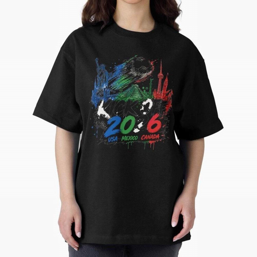 Kick Off 2026 USA Mexico Canada Soccer Graphic Classic T-Shirt Stand with Global Football Passion for FIFA World Cup 2026 Group Stage, Driven by Mbappe and Neymar, Argentina, Championship Spirit, Famous Goals, Roaring Crowds and International