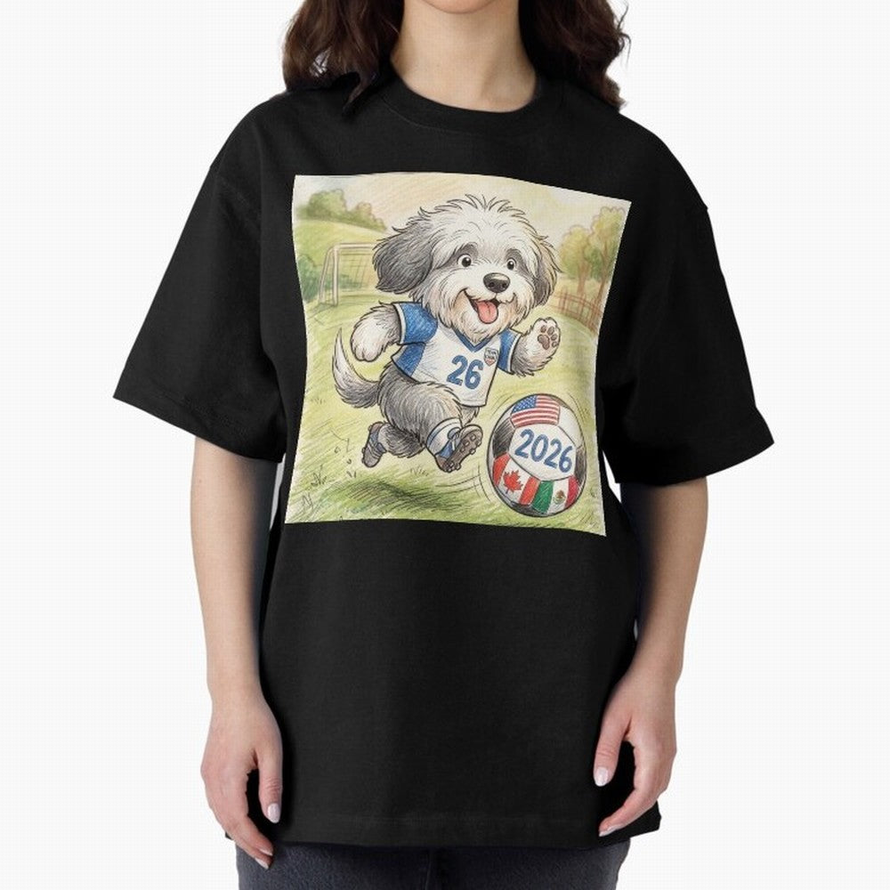 Cute Sheepdog Soccer Star - 2026 World Cup Fluffy Puppy Classic T-Shirt Remember Iconic Moments from FIFA World Cup 2026 Spirit, Connected to Spain, Cristiano Ronaldo, Vintage Soccer Flavor, Modern Football Stars, National Flags and Final Night