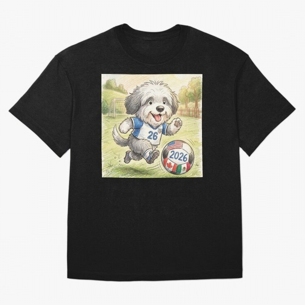 Cute Sheepdog Soccer Star - 2026 World Cup Fluffy Puppy Classic T-Shirt Remember Iconic Moments from FIFA World Cup 2026 Spirit, Connected to Spain, Cristiano Ronaldo, Vintage Soccer Flavor, Modern Football Stars, National Flags and Final Night