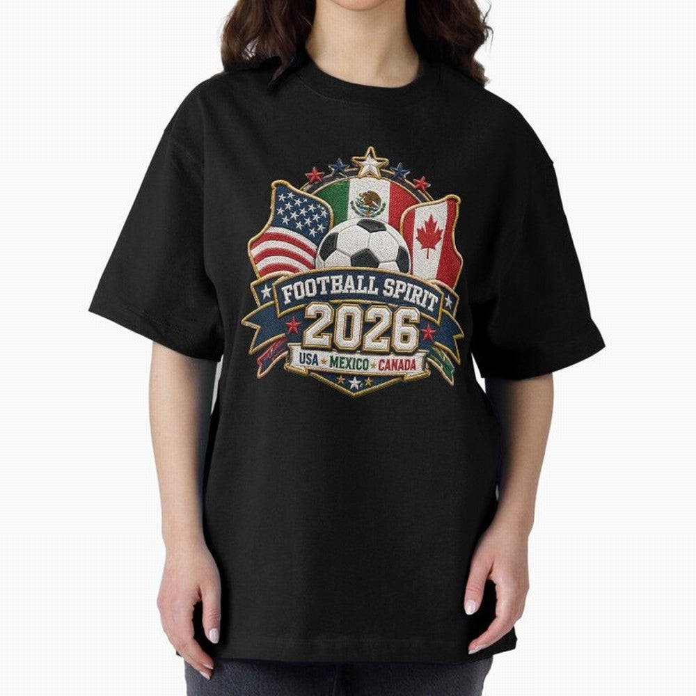 Football Spirit 2026 USA Mexico Canada Patch Design Classic T-Shirt Elevate the FIFA World Cup 2026 Group Stage Journey through Messi, Neymar and Mbappe Highlights, England Pride, Retro Football Energy, Iconic Rivalries, Trophy Chase Drama and