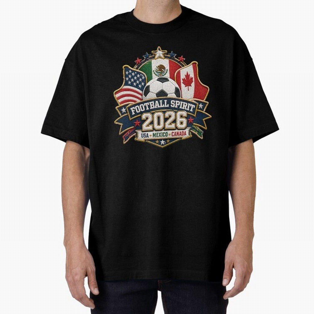 Football Spirit 2026 USA Mexico Canada Patch Design Classic T-Shirt Elevate the FIFA World Cup 2026 Group Stage Journey through Messi, Neymar and Mbappe Highlights, England Pride, Retro Football Energy, Iconic Rivalries, Trophy Chase Drama and
