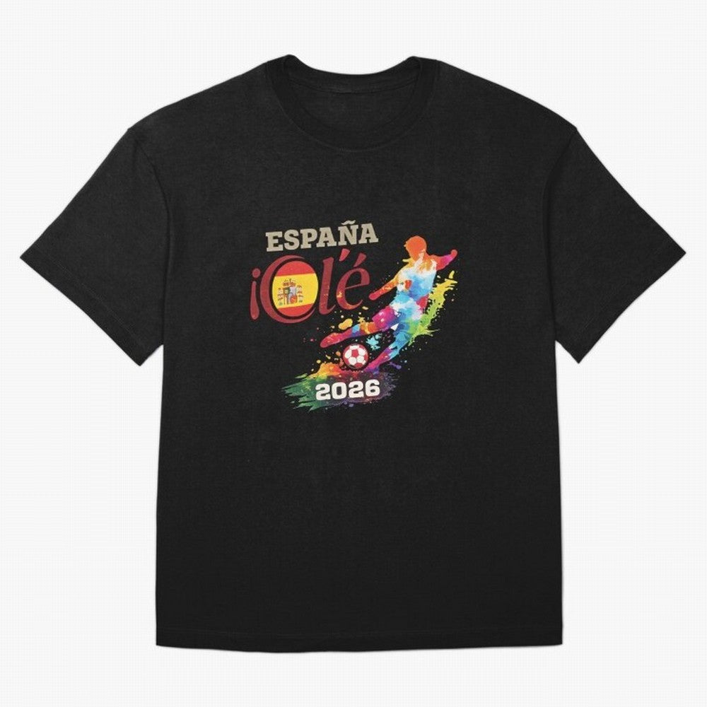 Spain Ol¨¦ 2026 Colorful Watercolor Football Graphic Classic T-Shirt Relive Legendary Nights from FIFA World Cup 2026 Group Stage Spirit, Made for Spain, Mbappe, Tournament Hype, Historic Matchups, Family Viewing Parties and Global Sports Pride;