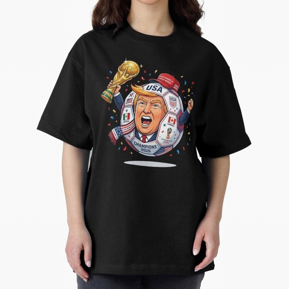 Donald Trump 2026 World Cup Soccer Champion Illustration Classic T-Shirt Bring Stadium Energy to FIFA World Cup 2026 Spirit, Highlighting Argentina, CR7 and Messi, Game Day Rituals, Football Legends, Country Pride and the Road to the Final; Great