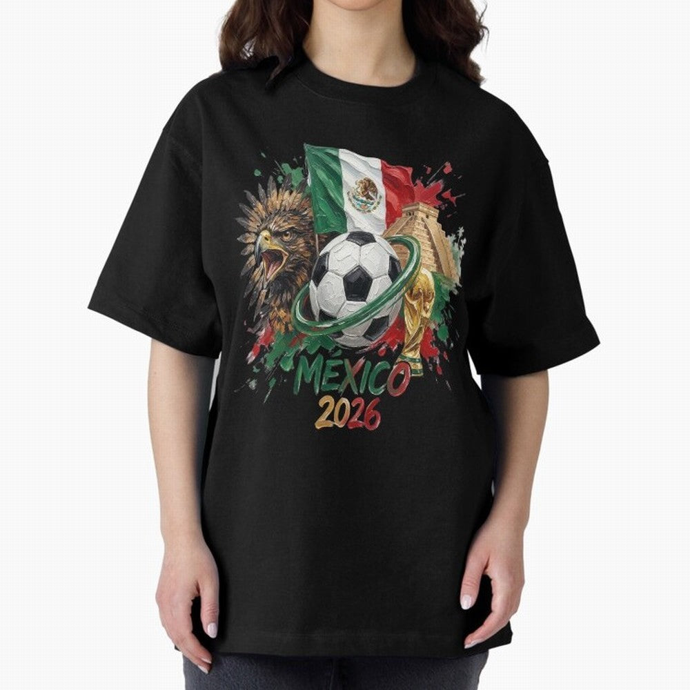 Mexico World Cup 2026 Oversized T-Shirt Stand with FIFA World Cup 2026 Group Stage Spirit, Centered on Brazil, Haaland and Mbappe, Classic Soccer Heritage, Championship Pressure, Fan Loyalty and International Pride; Ideal for Football Dads,