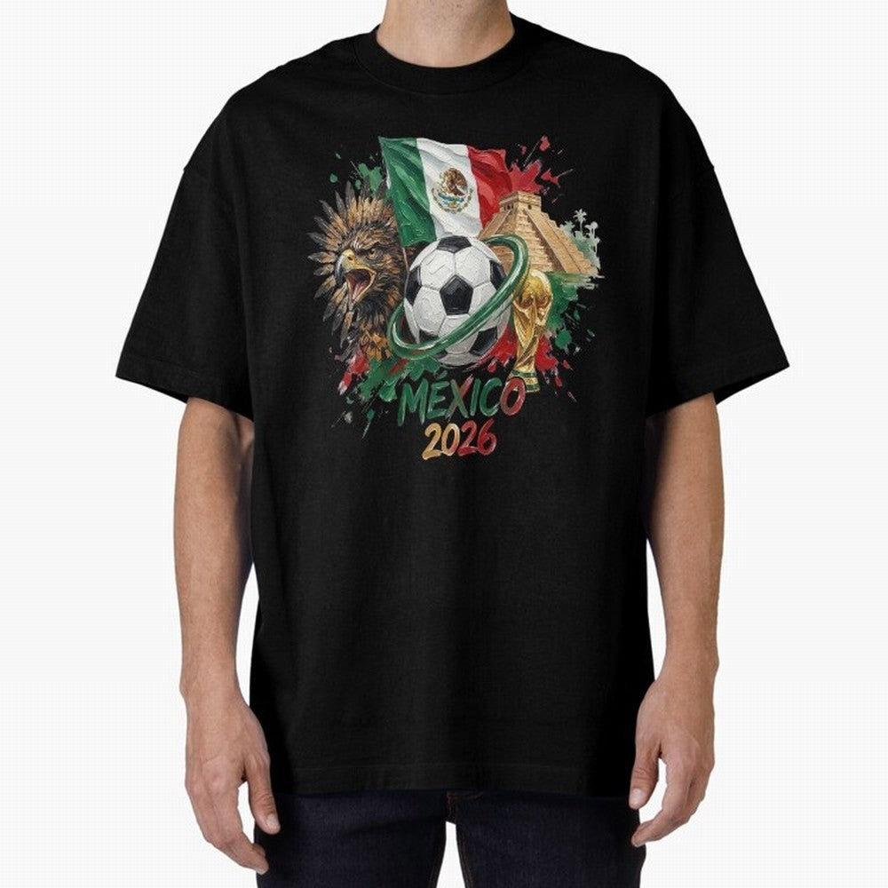 Mexico World Cup 2026 Oversized T-Shirt Stand with FIFA World Cup 2026 Group Stage Spirit, Centered on Brazil, Haaland and Mbappe, Classic Soccer Heritage, Championship Pressure, Fan Loyalty and International Pride; Ideal for Football Dads,