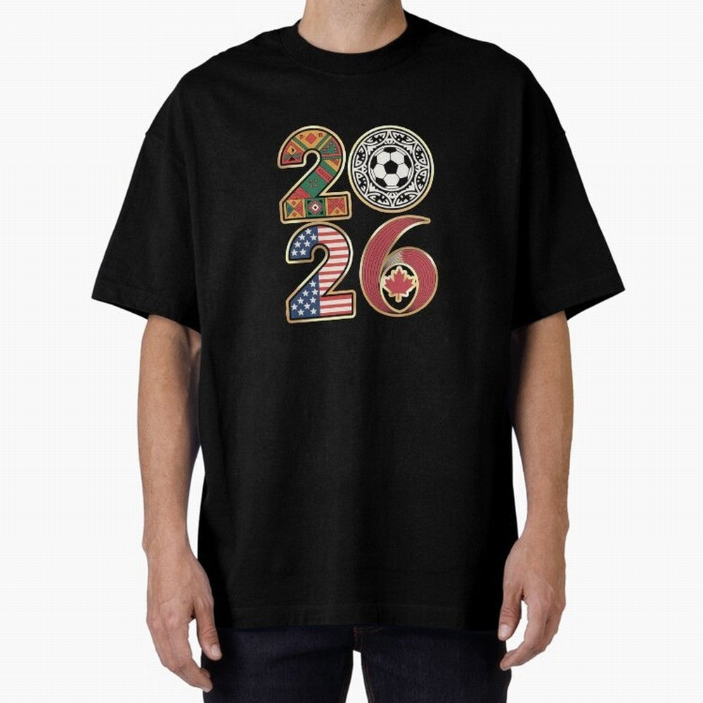 2026 Football Countries Design ¨C USA, Canada & Mexico Inspired Art Oversized T-Shirt Represent the Passion of Global Football Passion for FIFA World Cup 2026 Group Stage, Built around Messi, Portugal, Spain and Germany, Vintage Soccer Flavor,