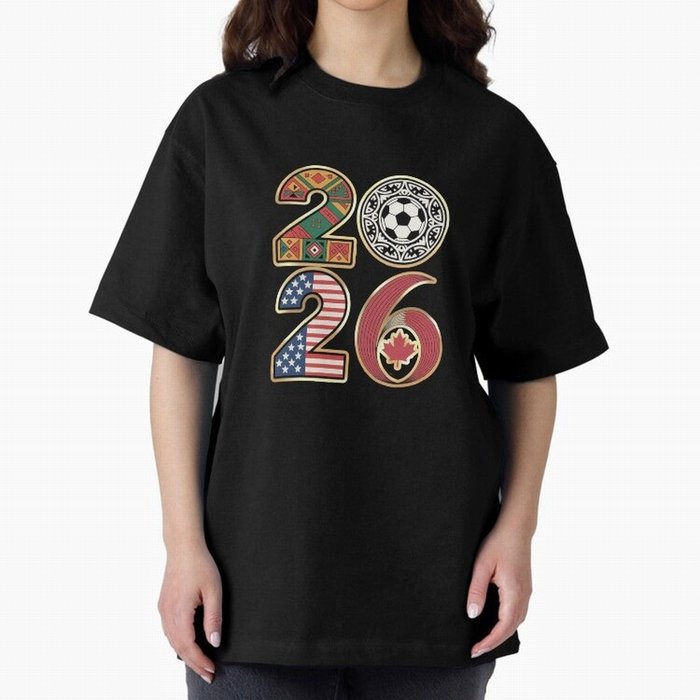 2026 Football Countries Design ¨C USA, Canada & Mexico Inspired Art Oversized T-Shirt Represent the Passion of Global Football Passion for FIFA World Cup 2026 Group Stage, Built around Messi, Portugal, Spain and Germany, Vintage Soccer Flavor,