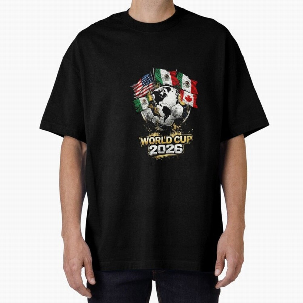 Fifa 2026 World Cup Flags Football Graphic Tee Oversized T-Shirt Turn Every Weekend Toward the FIFA World Cup 2026 Journey through Haaland and Mbappe Highlights, Germany Pride, Football History, Final Match Energy, Crowd Noise and Once in a
