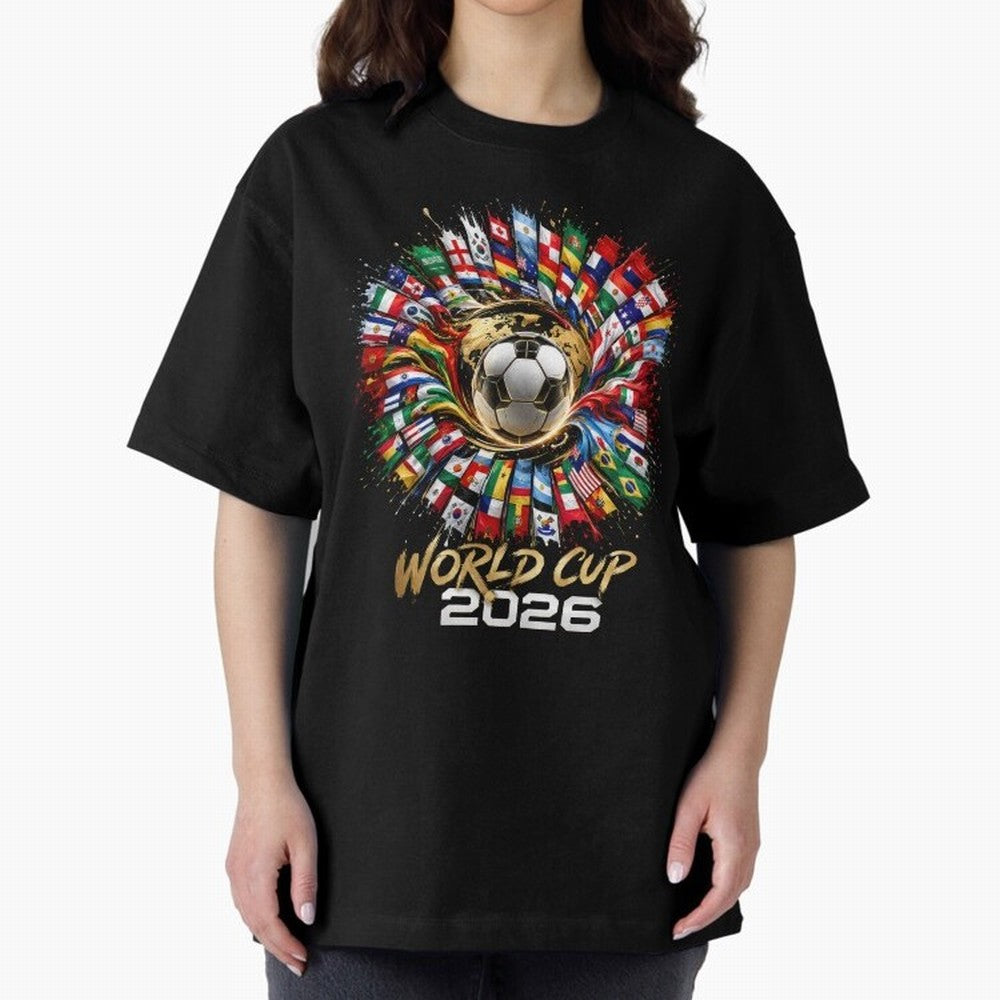 World Cup 2026 Flag Fusion Football T-Shirt Oversized T-Shirt Make Your Look Match Global Football Passion for FIFA World Cup 2026 USA Canada Mexico, Made for Messi and Cristiano Ronaldo, England, Champion Mindset, Group Stage Buzz, Knockout