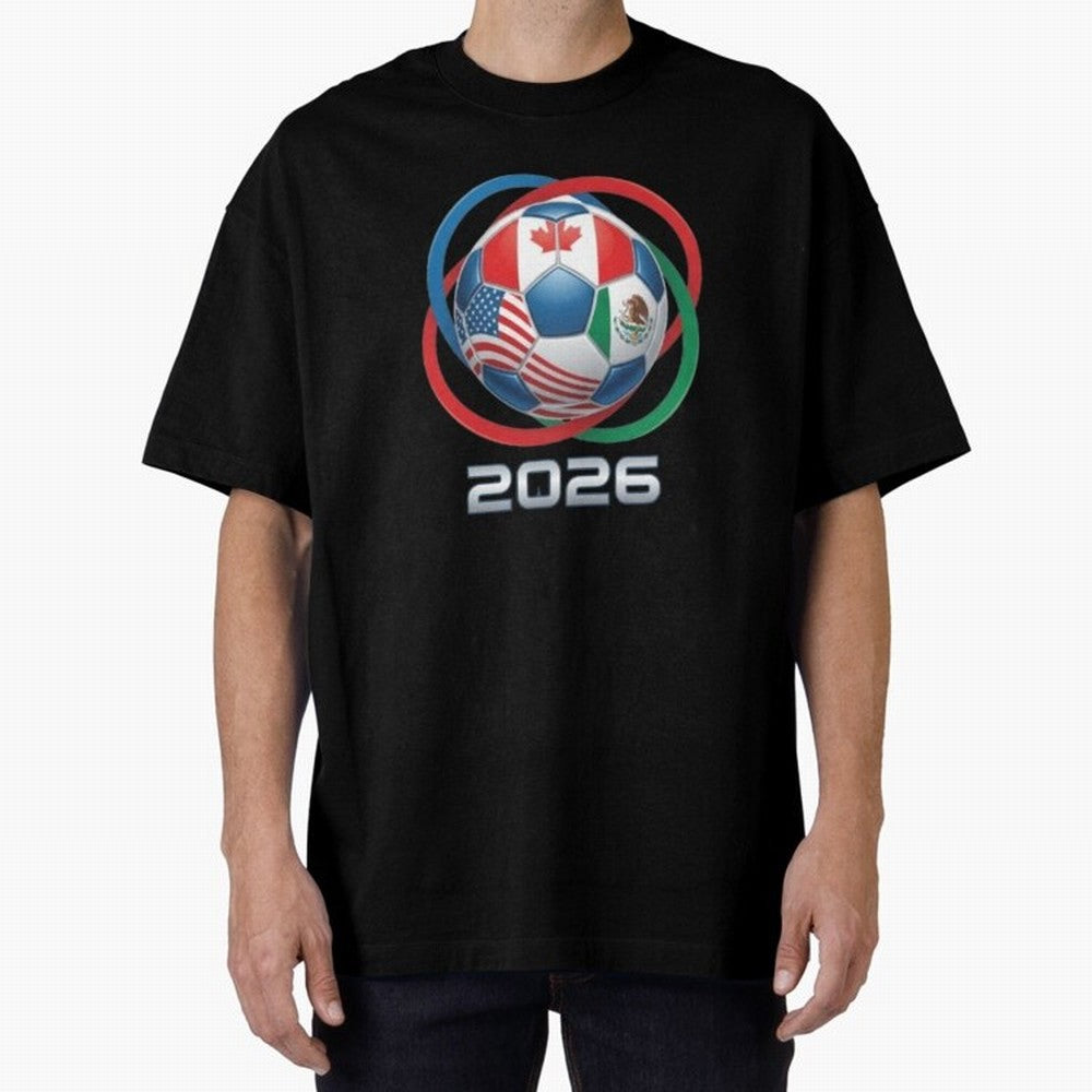 3D Realistic World Cup 2026 Soccer Ball with Rings Oversized T-Shirt Feel the Trophy Chase of Global Football Passion for FIFA World Cup 2026 Group Stage, Inspired by Cristiano Ronaldo, France, Football History, Final Match Energy, Crowd Noise and