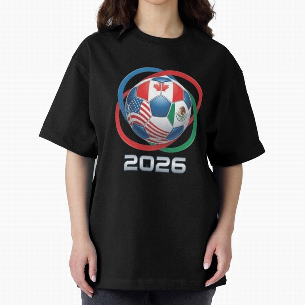 3D Realistic World Cup 2026 Soccer Ball with Rings Oversized T-Shirt Feel the Trophy Chase of Global Football Passion for FIFA World Cup 2026 Group Stage, Inspired by Cristiano Ronaldo, France, Football History, Final Match Energy, Crowd Noise and