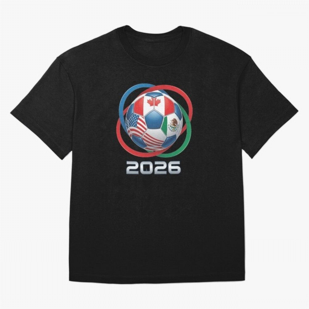 3D Realistic World Cup 2026 Soccer Ball with Rings Oversized T-Shirt Feel the Trophy Chase of Global Football Passion for FIFA World Cup 2026 Group Stage, Inspired by Cristiano Ronaldo, France, Football History, Final Match Energy, Crowd Noise and