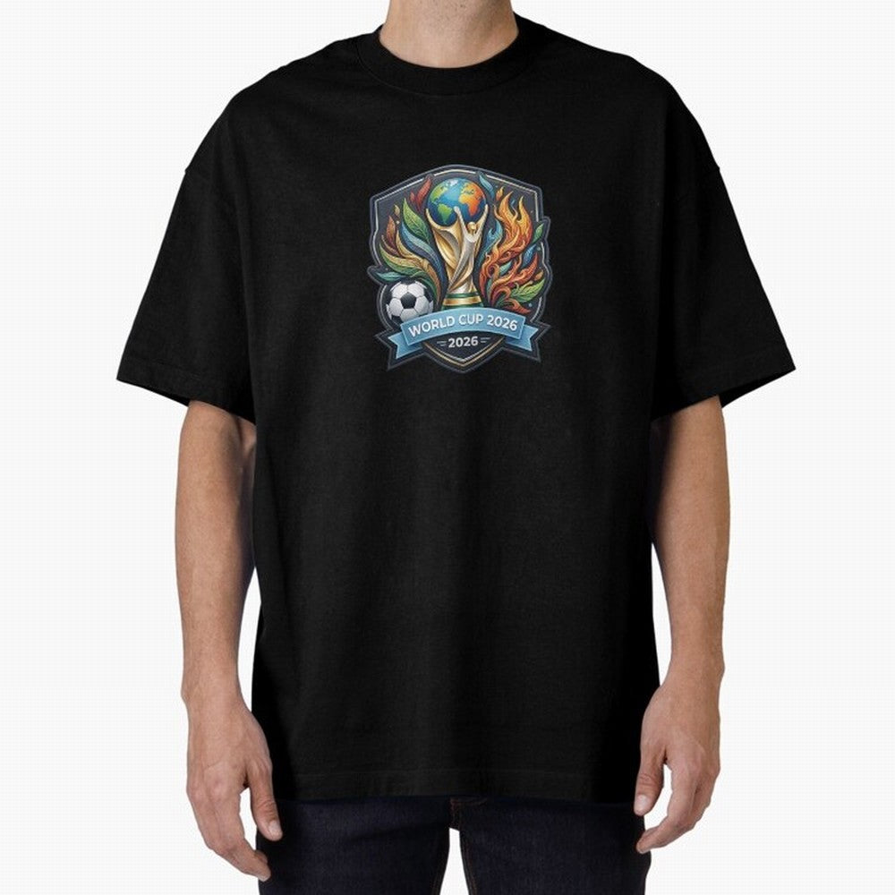 World Cup 2026 Football Crest - Retro Vintage Sticker Oversized T-Shirt Support the Legends of FIFA World Cup 2026 Driven by Messi, Neymar and Mbappe, Spain Energy, Classic Soccer Heritage, Championship Pressure, Fan Loyalty and International