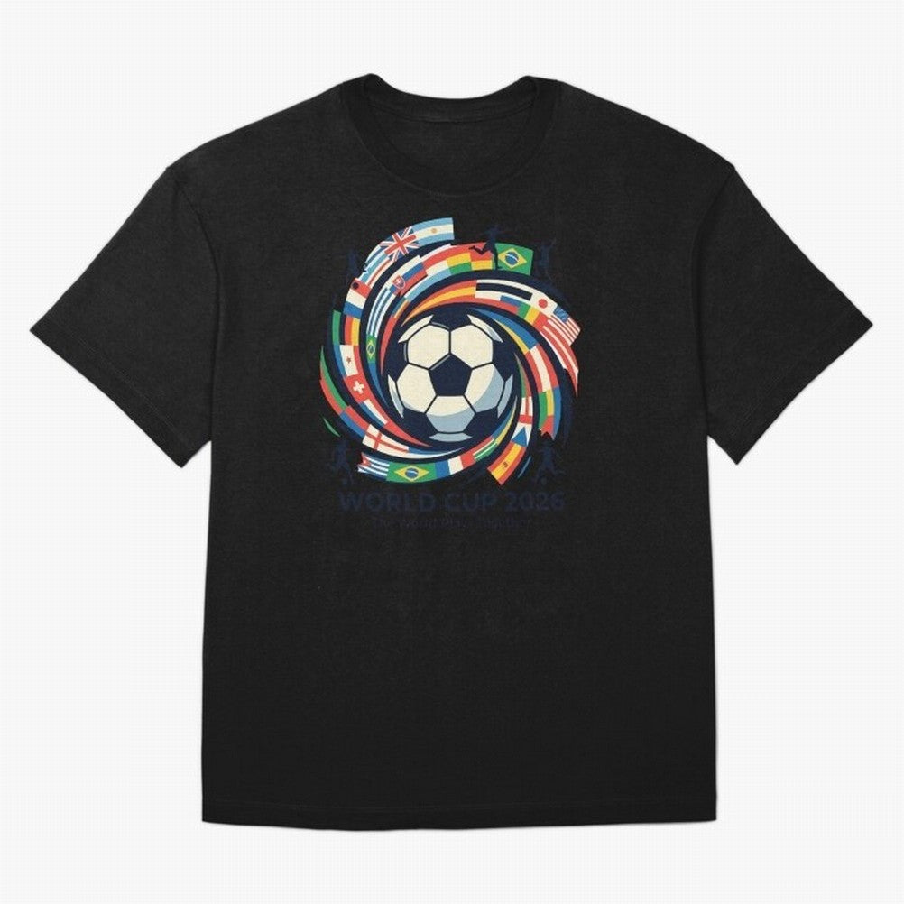 2D World Cup 2026 Football Spiral Flag Design T-Shirt Oversized T-Shirt Elevate FIFA World Cup 2026 Spirit, Connected to Germany, Messi and Cristiano Ronaldo, Worldwide Fan Energy, Dramatic Goals, Stadium Lights and Championship Celebrations; Great