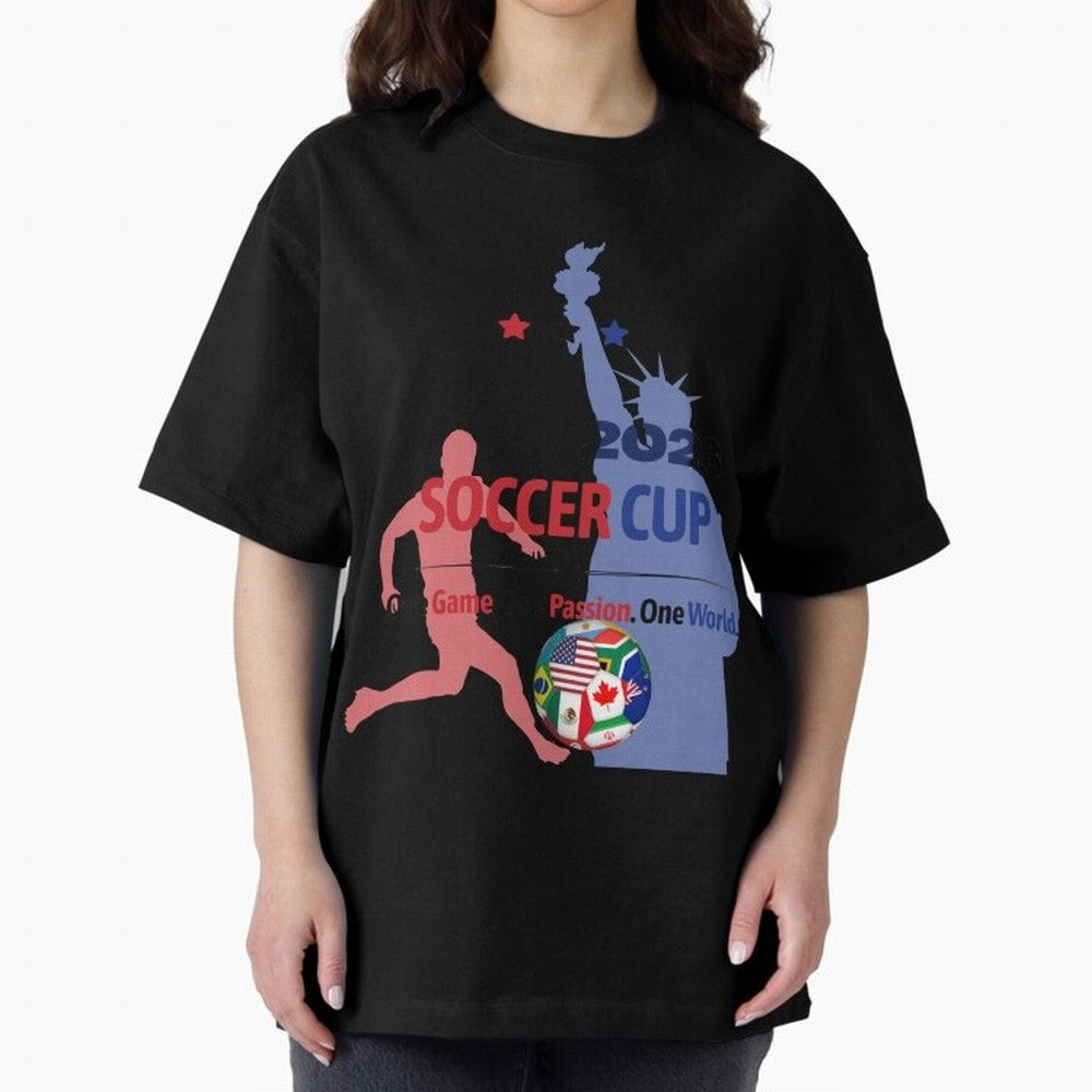 2026 Soccer Cup One Game One Passion One World Sports Fan Design Oversized T-Shirt Bring Retro Soccer Energy to FIFA World Cup 2026 for Fans of Messi and Cristiano Ronaldo and England, France and Netherlands, Bringing Football History, Final Match