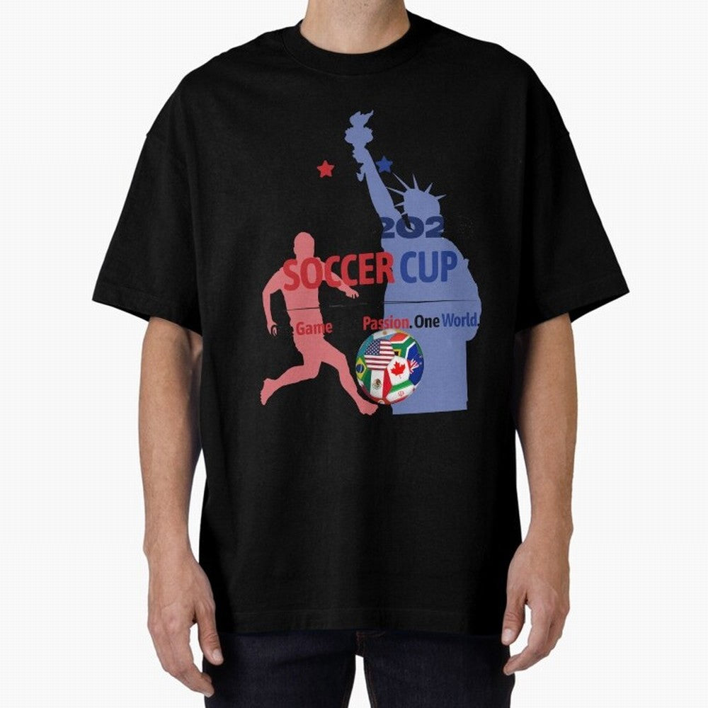 2026 Soccer Cup One Game One Passion One World Sports Fan Design Oversized T-Shirt Bring Retro Soccer Energy to FIFA World Cup 2026 for Fans of Messi and Cristiano Ronaldo and England, France and Netherlands, Bringing Football History, Final Match