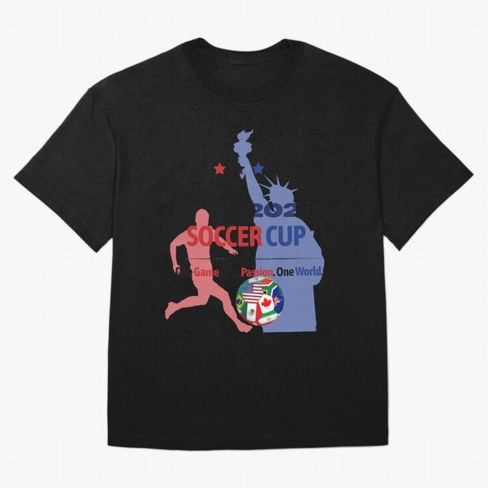 2026 Soccer Cup One Game One Passion One World Sports Fan Design Oversized T-Shirt Bring Retro Soccer Energy to FIFA World Cup 2026 for Fans of Messi and Cristiano Ronaldo and England, France and Netherlands, Bringing Football History, Final Match