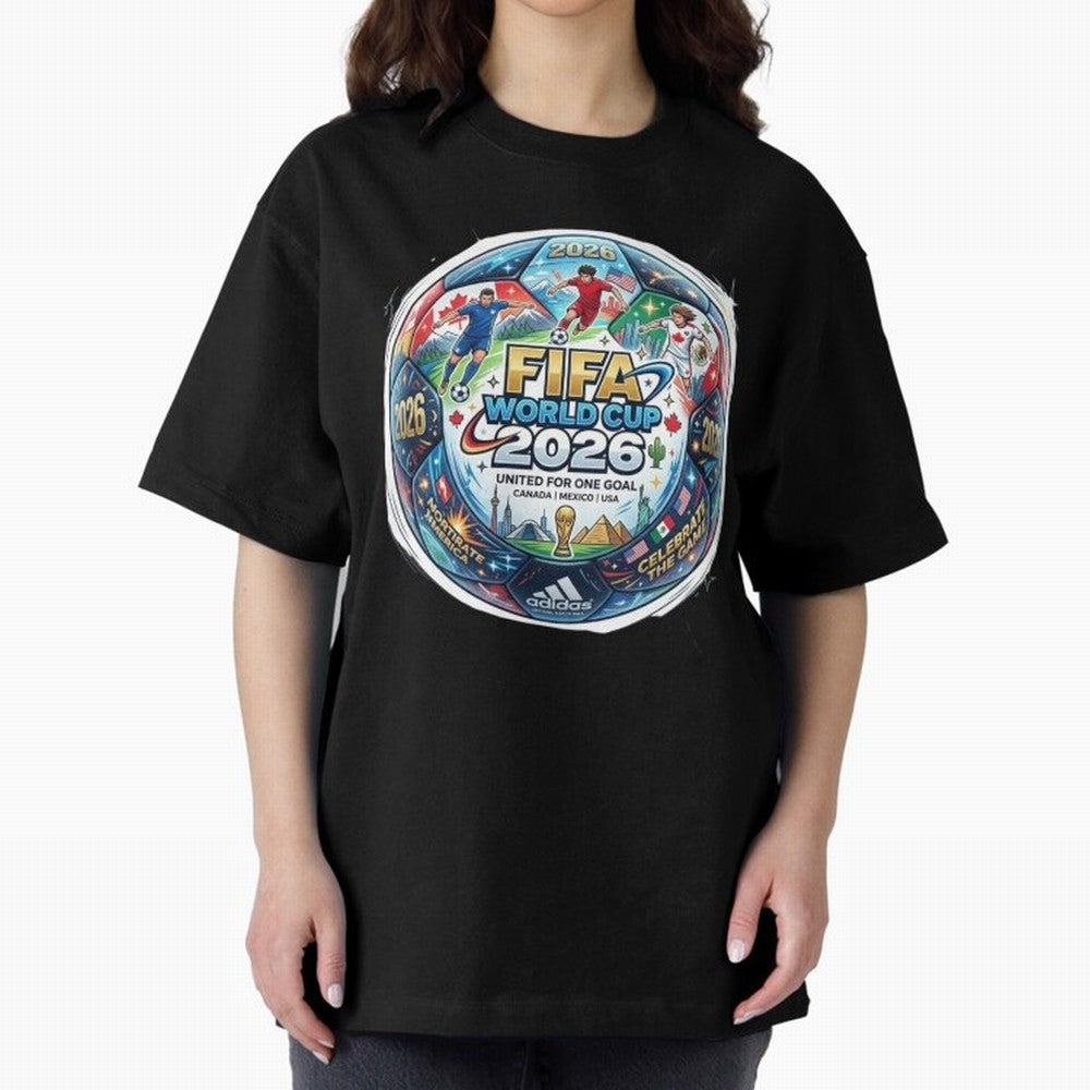 FIFA World Cup 2026 Official Match Ball Concept Art - Canada Mexico USA Oversized T-Shirt Make the Season About FIFA World Cup 2026 USA Canada Mexico Spirit, with Portugal, Spain and Germany, Cristiano Ronaldo, Haaland and CR7, Retro Football