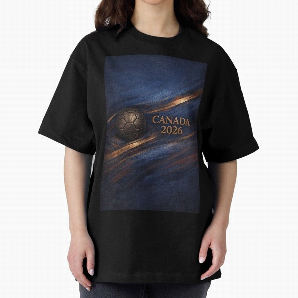 Canada 2026 Soccer Inspired Design Oversized T-Shirt Capture FIFA World Cup 2026 Group Stage Connected to Neymar, Argentina, France and Brazil Energy, Worldwide Fan Energy, Dramatic Goals, Stadium Lights and Championship Celebrations; Ideal for