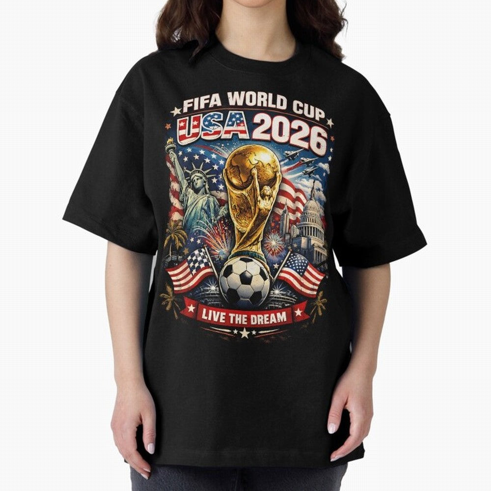 Fifa World Cup USA 2026 Colour Oversized T-Shirt Experience the Global Stage of FIFA World Cup 2026 USA Canada Mexico for Fans of CR7 and Spain and Netherlands, Bringing Football Festival Excitement, Trophy Ambitions, Country Rivalries and Star