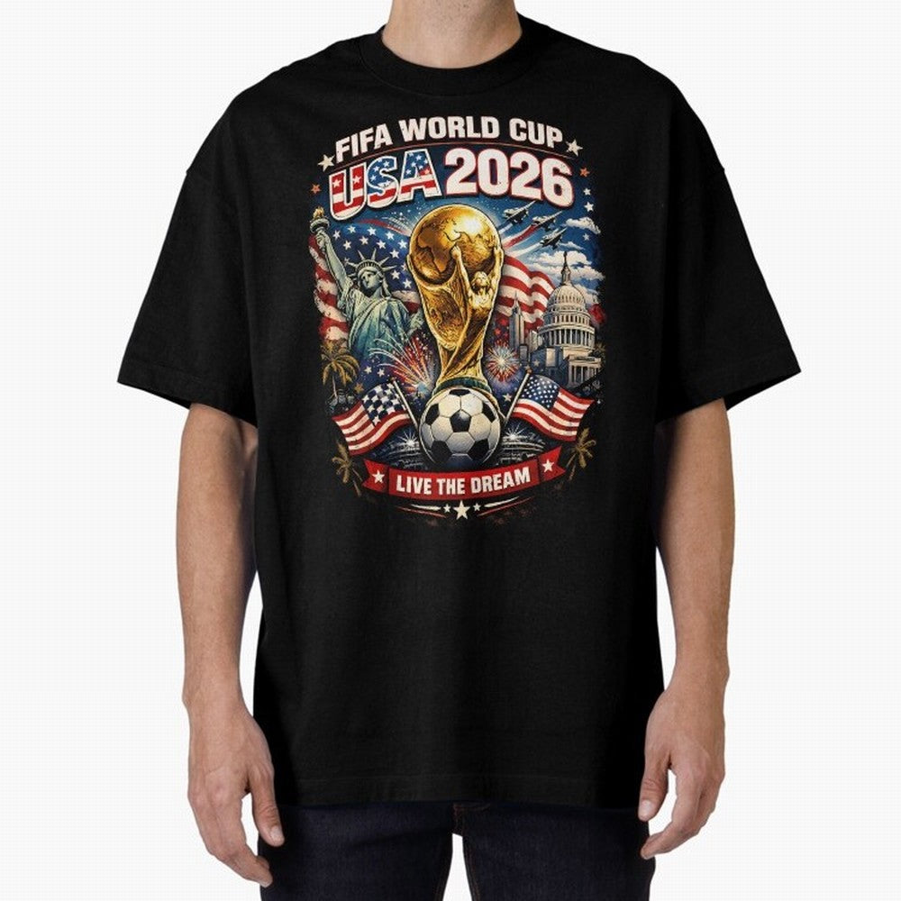 Fifa World Cup USA 2026 Colour Oversized T-Shirt Experience the Global Stage of FIFA World Cup 2026 USA Canada Mexico for Fans of CR7 and Spain and Netherlands, Bringing Football Festival Excitement, Trophy Ambitions, Country Rivalries and Star