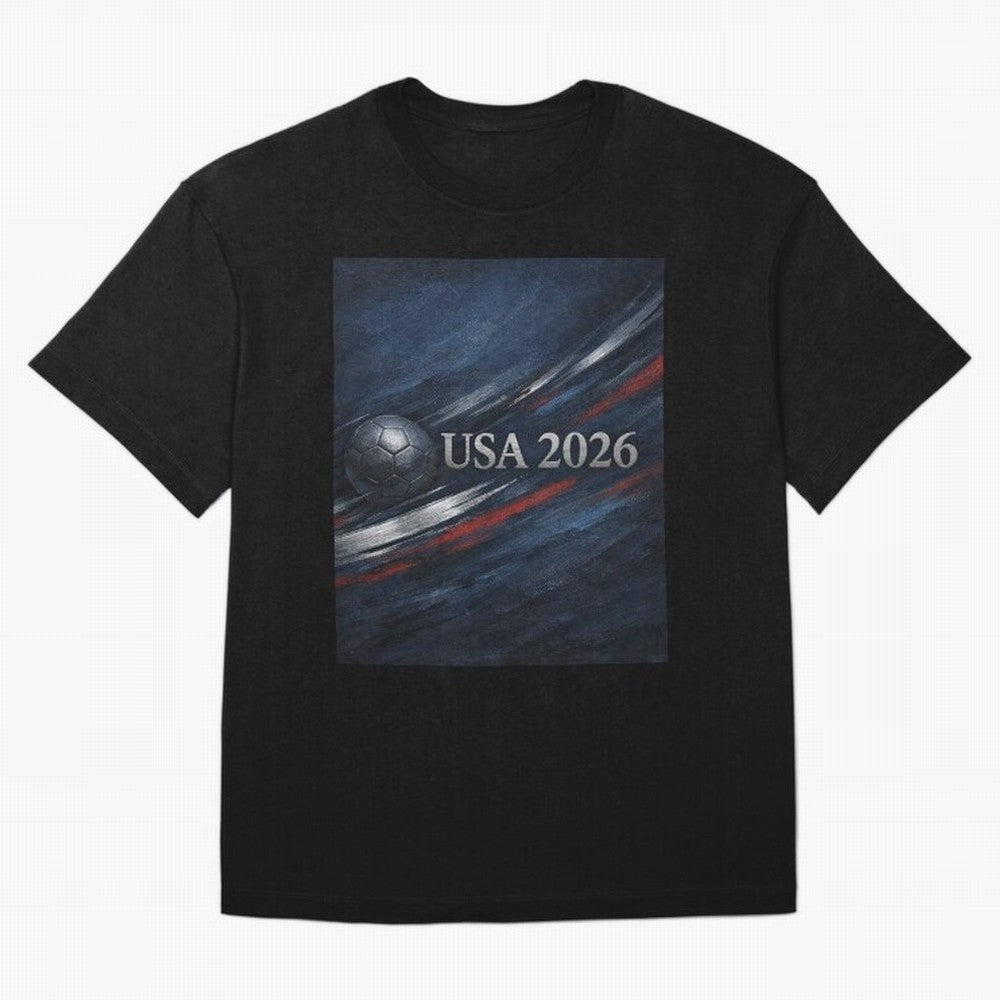 USA 2026 Soccer Design Inspired Oversized T-Shirt Mark FIFA World Cup 2026 USA Canada Mexico Spirit, Inspired by Brazil, Portugal and Argentina, Mbappe, Classic Soccer Heritage, Championship Pressure, Fan Loyalty and International Pride; Ideal for